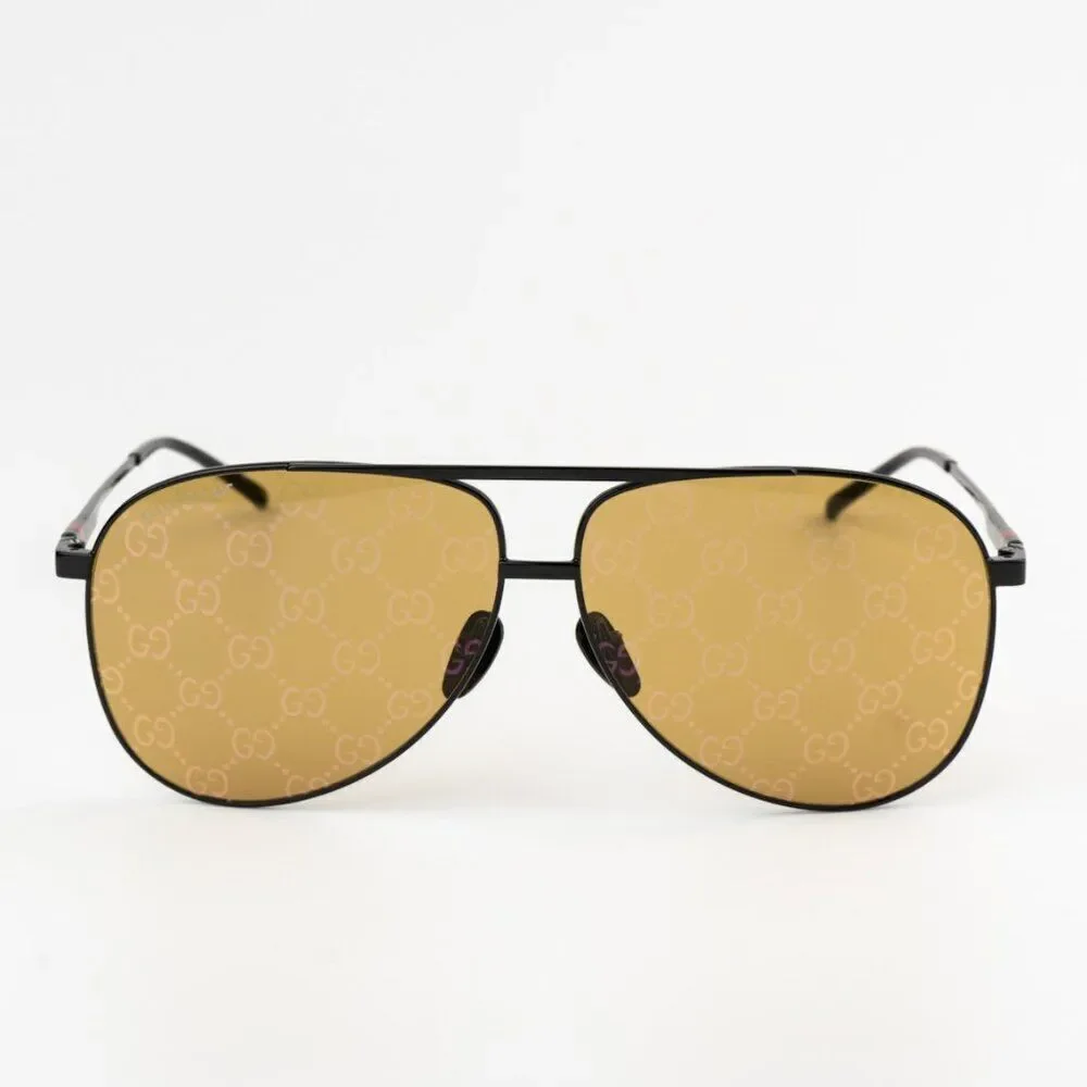 NEW Gucci GG1677S 005 Black Yellow Mirror Logo Pilot Unisex Sunglasses